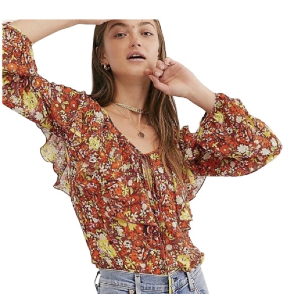Free People Tops - NWT Free People Ruffle Bodysuit with lace bottom